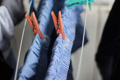 Close-up of clothes drying outdoors