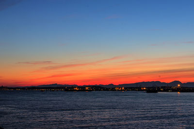 Scenic view of sea at dusk