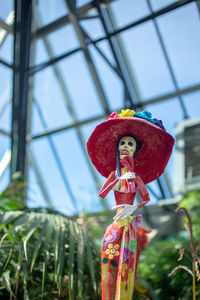 Low angle view of statue against blurred background