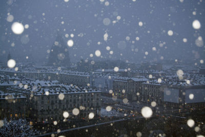 High angle view of city during winter