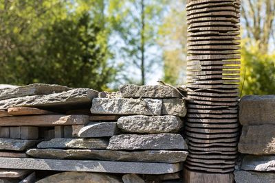 Close-up of stack of logs