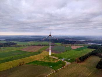 Windmill on field against sky