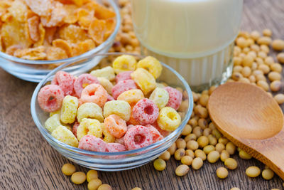 High angle view of breakfast on table