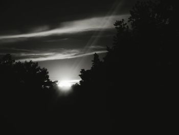 Silhouette trees against sky at night
