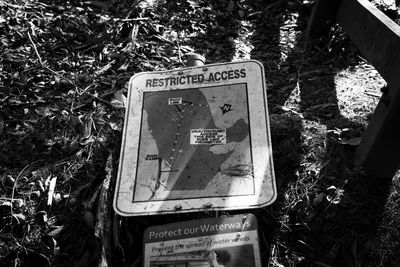 Information sign on plant in forest