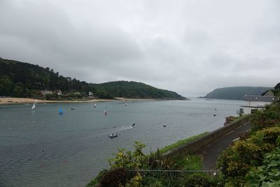 Scenic view of bay against sky