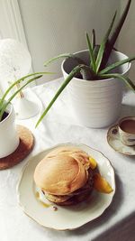 Close-up of breakfast on table