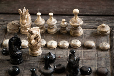 High angle view of chess board