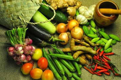 High angle view of vegetables