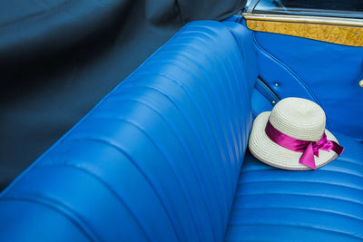 High angle view of hat on car