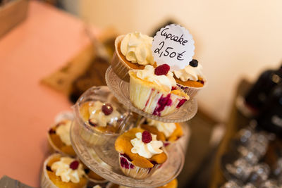 Close-up of cupcakes in stand