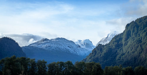 Scenic view of snowcapped mountains against sky