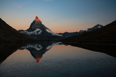 Reflection of mountain in lake against sky