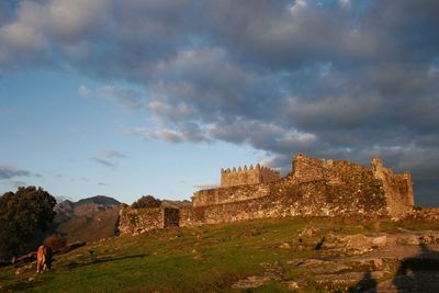 Low angle view of fort against sky