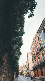 Low angle view of tree by building against sky