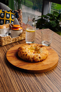 Close-up of food in plate on table, cheese cake