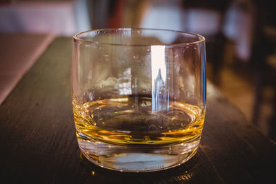 Close-up of beer in glass on table