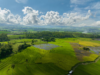 Scenic view of agricultural landscape against sky