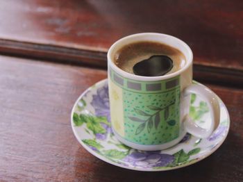 High angle view of coffee on table