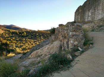 Scenic view of mountains against clear sky