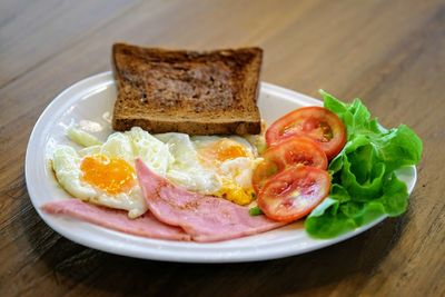 Close-up of breakfast served on table