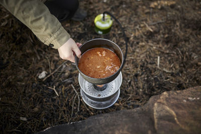 Heating food on camping stove