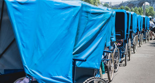 Bicycles parked on street in city