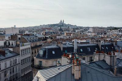 High angle view of buildings against sky