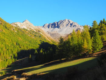 Scenic view of mountains against clear sky