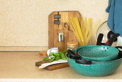 Close-up of food and kitchen counter at home