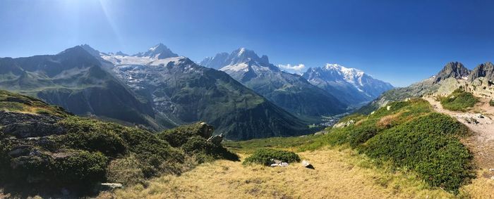 Panoramic view of landscape and mountains against sky