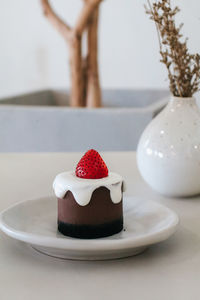 Close-up of dessert in plate on table