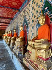 Low angle view of buddha statue against building