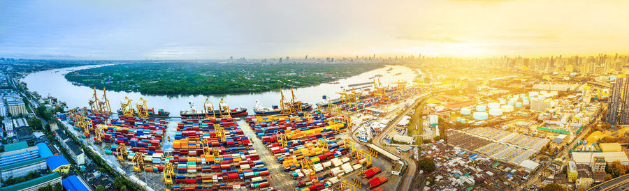 High angle view of cityscape against sky