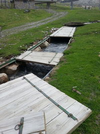 High angle view of footpath by river