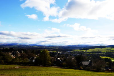 Scenic view of agricultural field against sky