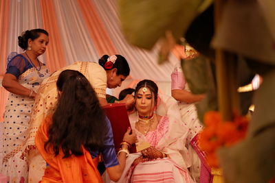 Rear view of woman in traditional clothing