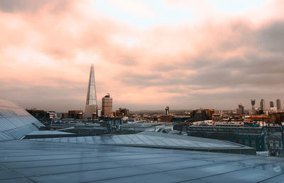 View of cityscape against sky during sunset