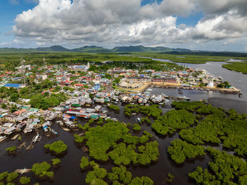 High angle view of townscape against sky