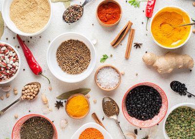 High angle view of food on table