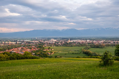 Aerial view of townscape against sky