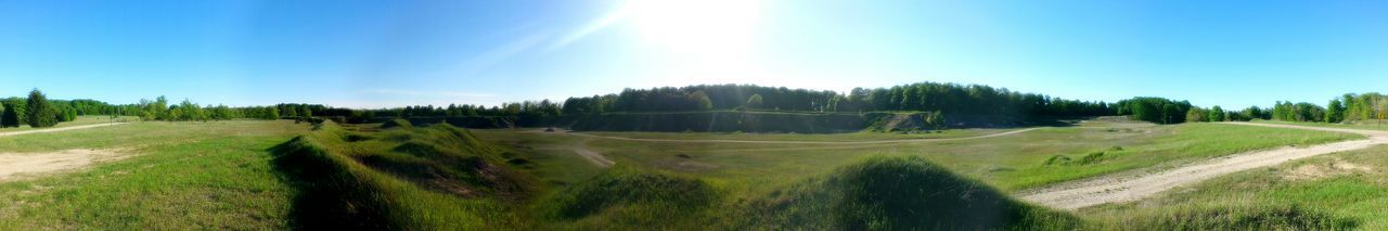 Scenic view of grassy field against sky