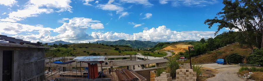 Panoramic view of buildings in city against sky