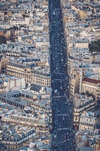 High angle view of city buildings