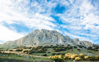 Scenic view of mountains against cloudy sky