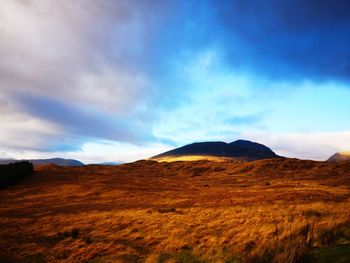 Scenic view of landscape and mountains against sky