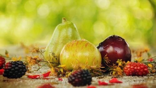 Close-up of various fruits on table