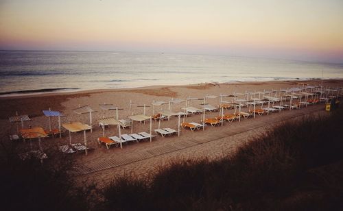 High angle view of beach at sunset