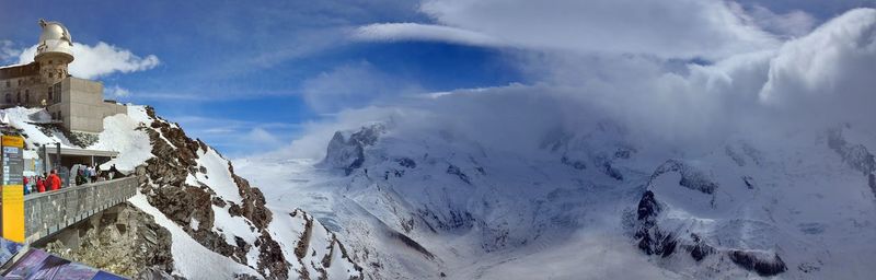 Panoramic view of snowcapped mountains against sky