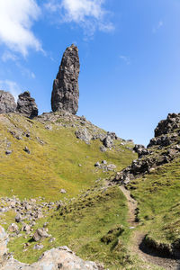 Rock formations on landscape against sky